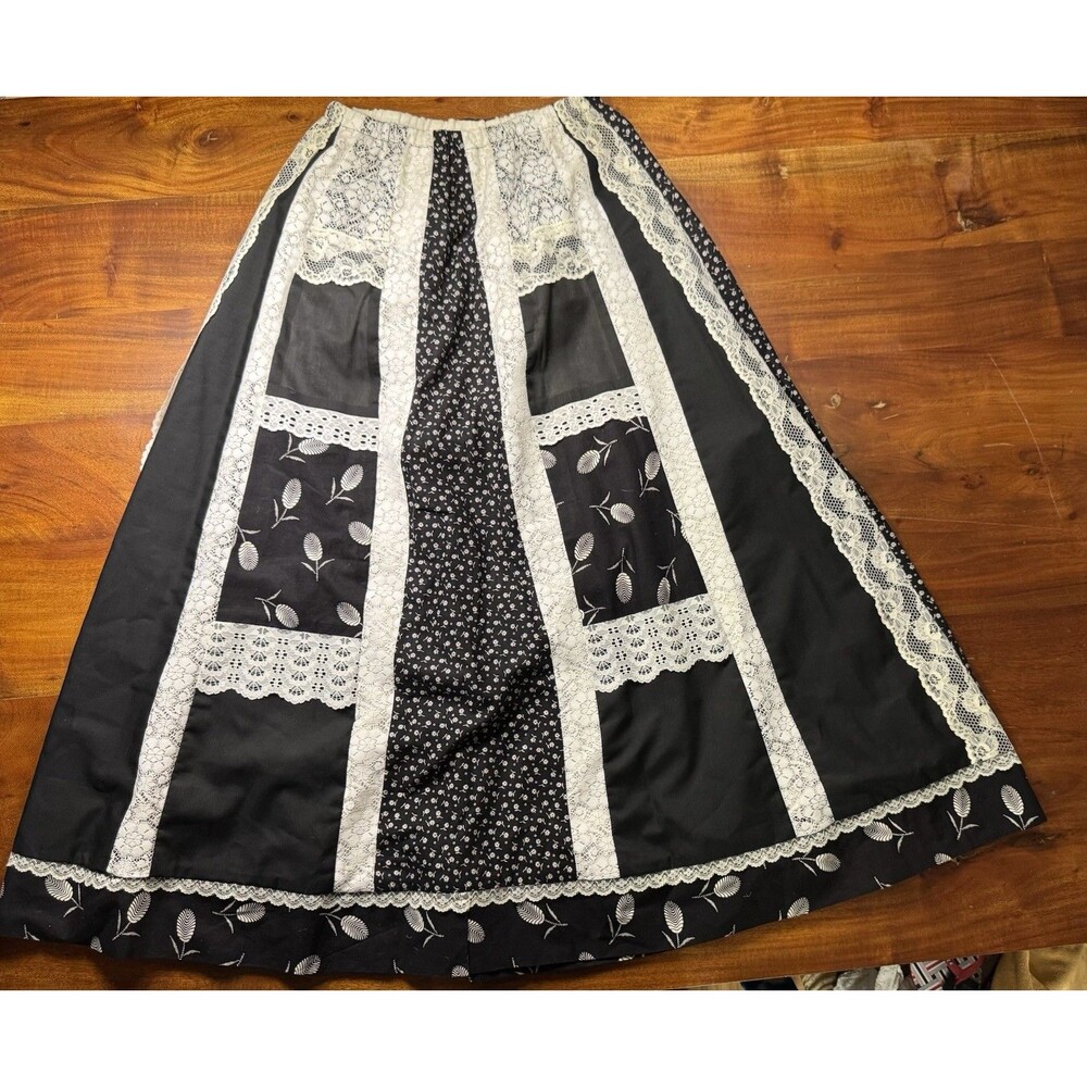 Vtg 1970s Carefree Fashions Scottsdale Western Prairie Patchwork Maxi Skirt Med